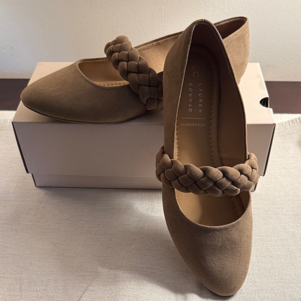 LC Lauren Conrad Women's Taupe Braided Memory Foam Flats